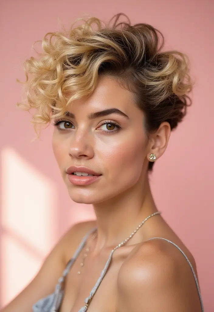 25 Blonde Hair with Dark Roots Looks That Stay Trendy 24 25 Blonde Hair with Dark Roots Looks That Stay Trendy - 24. Curly Pixie with Dark Roots
