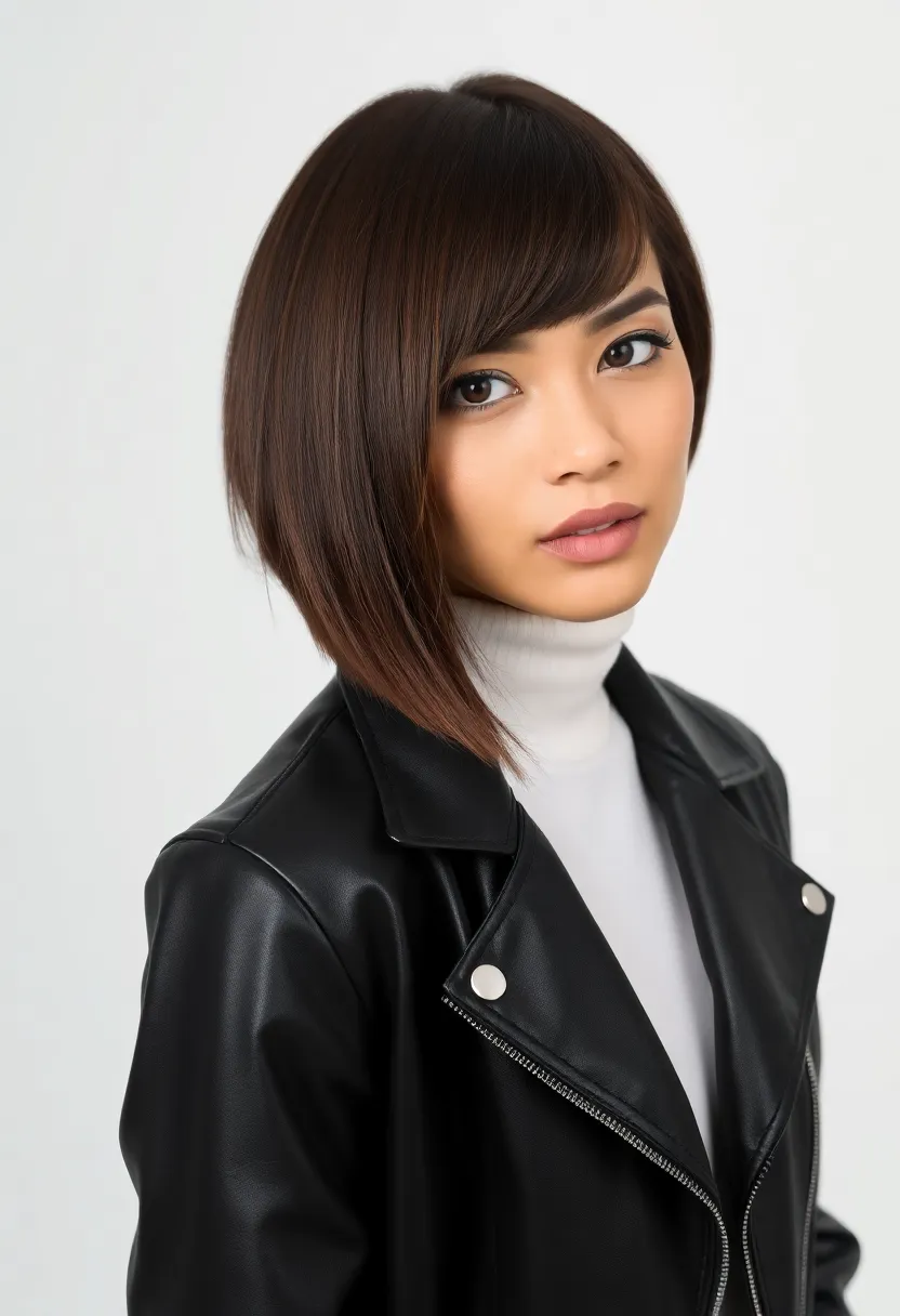 25 Classy Short Bob Haircuts and Hairstyles with Bangs That Stay Timeless - 11. Asymmetrical Bob with Long Bangs