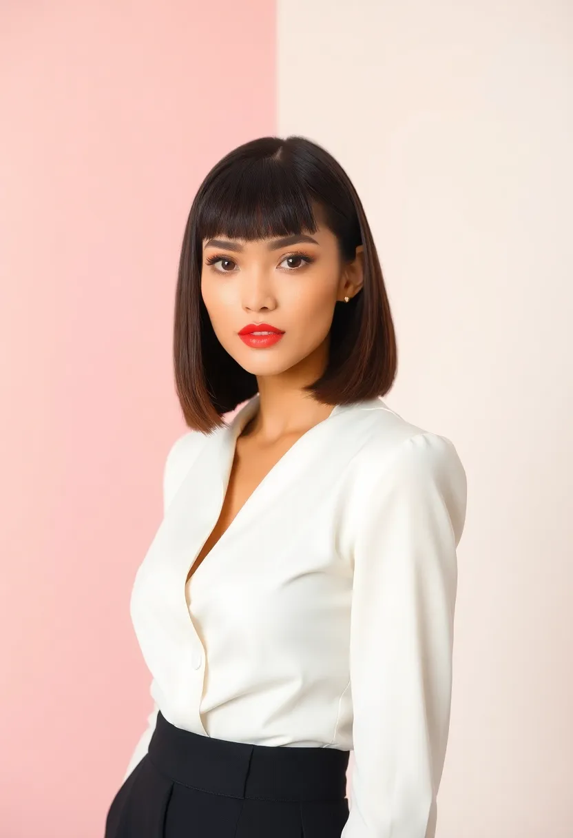 25 Classy Short Bob Haircuts and Hairstyles with Bangs That Stay Timeless - 7. Sleek Bob with Angular Bangs
