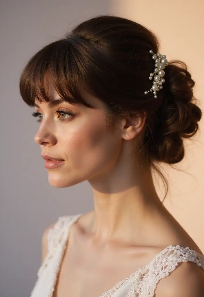 25 Hairstyles for Thin Hair Round Face That Add Fullness 17 25 Hairstyles for Thin Hair Round Face That Add Fullness - 17. Voluminous Updo with Bangs