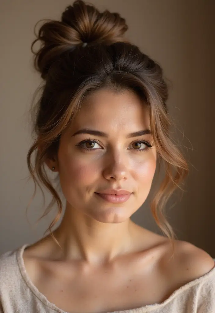25 Hairstyles for Thin Hair Round Face That Add Fullness 19 25 Hairstyles for Thin Hair Round Face That Add Fullness - 19. Messy Bun