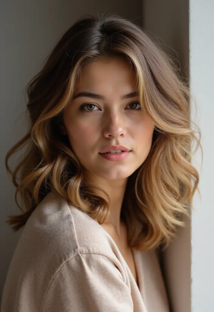 25 Hairstyles for Thin Hair Round Face That Add Fullness 6 25 Hairstyles for Thin Hair Round Face That Add Fullness - 6. Wavy Shoulder-Length Hair