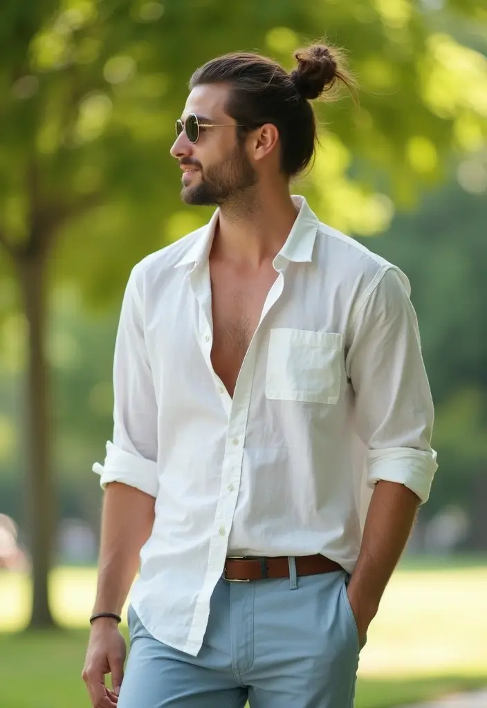 25 Stylish Hairstyles for Men with Thin Hair That Add Instant Volume 10 25 Stylish Hairstyles for Men with Thin Hair That Add Instant Volume - 10. The Messy Bun