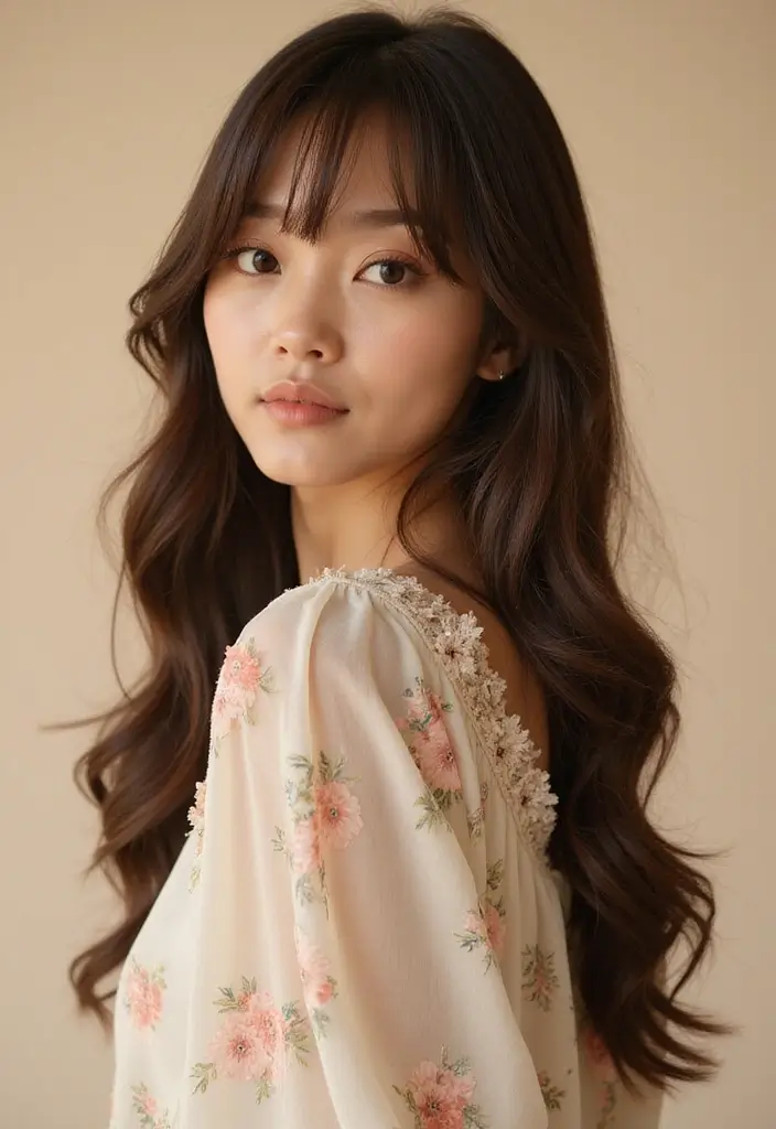 27 Flattering Hairstyles for Round Faces That Slim Instantly - 1. Long Layers with Side Bangs