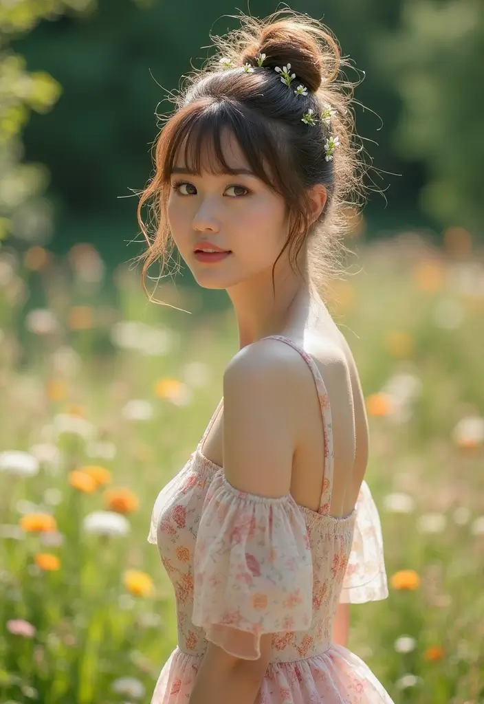 27 Flattering Hairstyles for Round Faces That Slim Instantly - 14. Messy Bun with Wispy Bangs