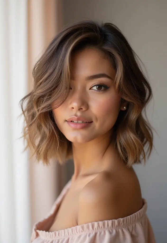 27 Flattering Hairstyles for Round Faces That Slim Instantly - 15. Choppy Layers with Side Part
