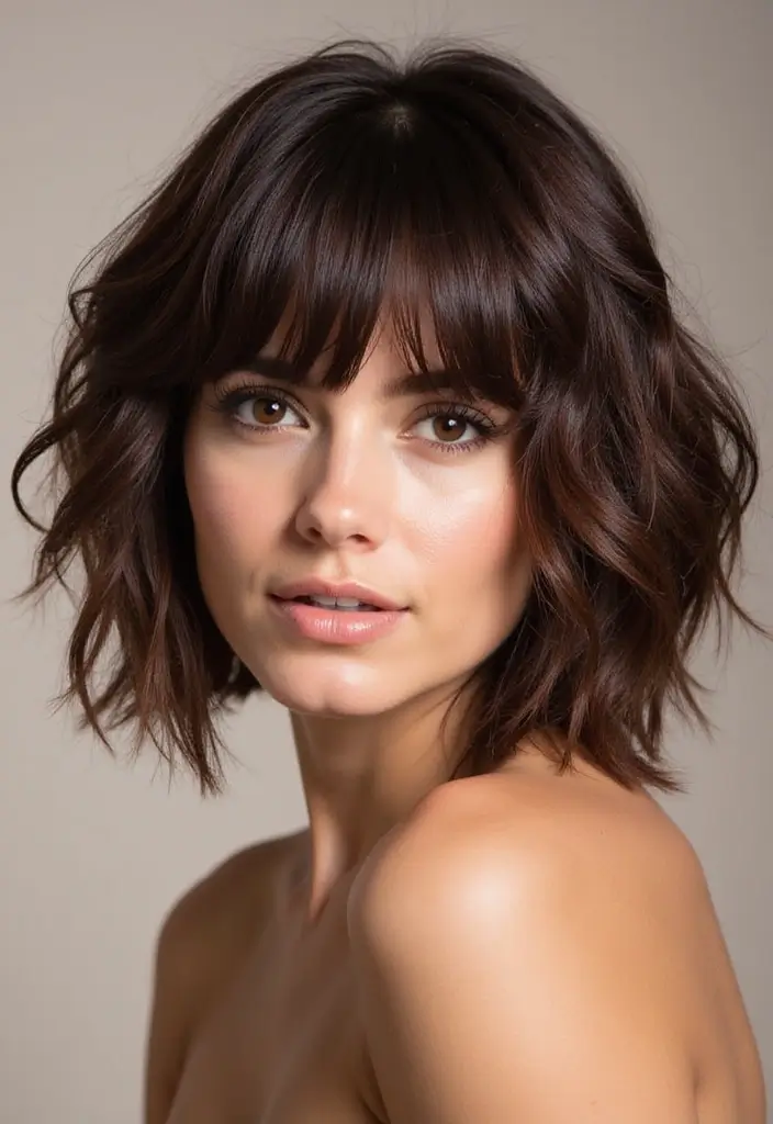 27 Flattering Hairstyles for Round Faces That Slim Instantly - 2. Textured Bob with Fringe