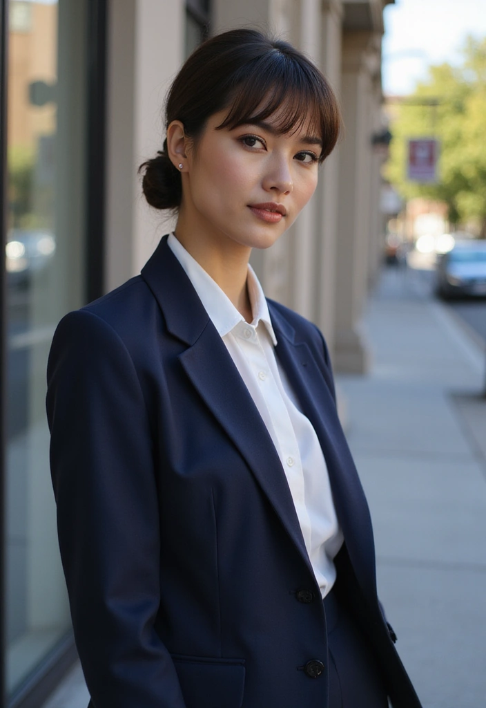 27 Flattering Hairstyles for Round Faces That Slim Instantly - 22. Sleek Low Bun with Side Bangs