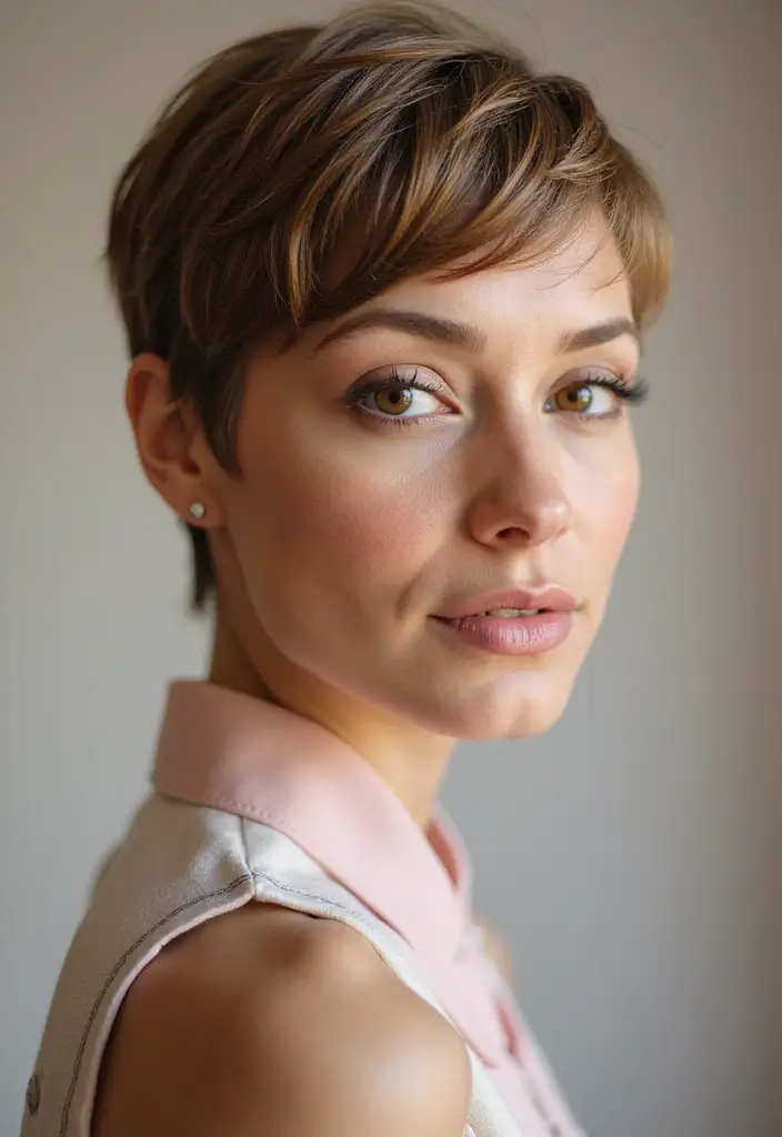 27 Flattering Hairstyles for Round Faces That Slim Instantly - 7. Layered Pixie Cut