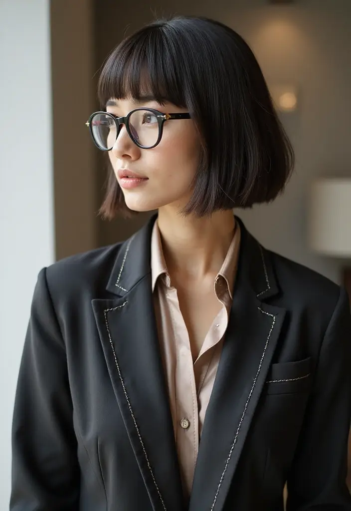 27 Hairstyles for Women Over 50 with Glasses That Look Stylish 13 27 Hairstyles for Women Over 50 with Glasses That Look Stylish - 13. Sleek Bob with Bangs