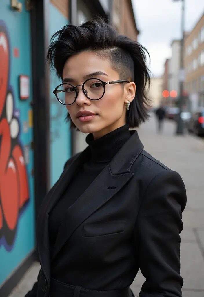 27 Hairstyles for Women Over 50 with Glasses That Look Stylish 21 27 Hairstyles for Women Over 50 with Glasses That Look Stylish - 21. Bold Undercut with Long Top