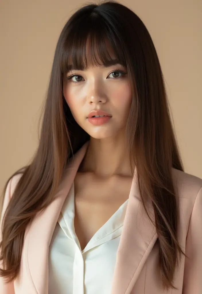 27 Low Maintenance Haircuts for Straight Hair That Still Look Polished 11 27 Low Maintenance Haircuts for Straight Hair That Still Look Polished - 11. Blunt Bangs with Long Hair