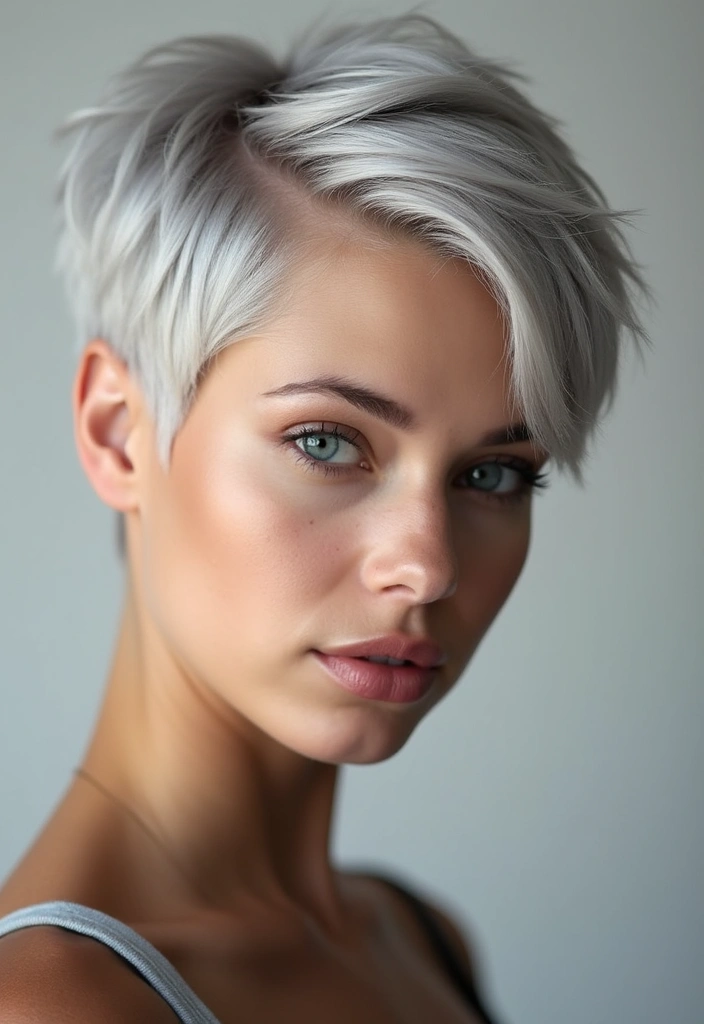 27 Shades of Grey Silver & White Highlights That Look Stunning 17 27 Shades of Grey Silver & White Highlights That Look Stunning - 17. Silver Pixie with Soft Blush