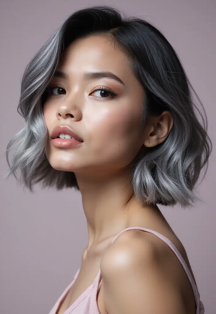 27 Shades of Grey Silver & White Highlights That Look Stunning 26 27 Shades of Grey Silver & White Highlights That Look Stunning - 26. Silvery Crown Highlights