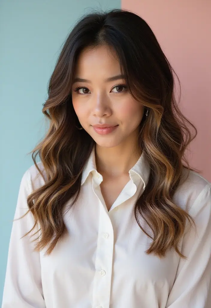 29 Black Hair with Caramel Highlights Ideas That Shine Naturally - 21. Half-Up Half-Down Style with Highlights
