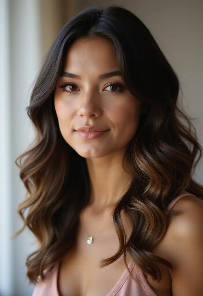 29 Black Hair with Caramel Highlights Ideas That Shine Naturally - 26. Caramel Highlights with a Classic Curl