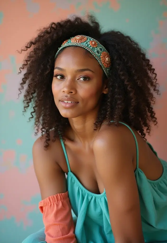 29 Hairstyles for Thin Curly Hair That Add Bounce & Shape 22 29 Hairstyles for Thin Curly Hair That Add Bounce & Shape - 22. Curly Hair with Accessory