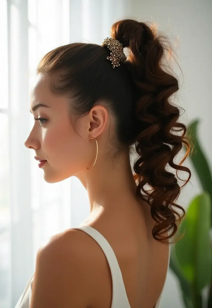 29 Hairstyles for Thin Curly Hair That Add Bounce & Shape 28 29 Hairstyles for Thin Curly Hair That Add Bounce & Shape - 28. Curly Hair with a Ponytail Twist