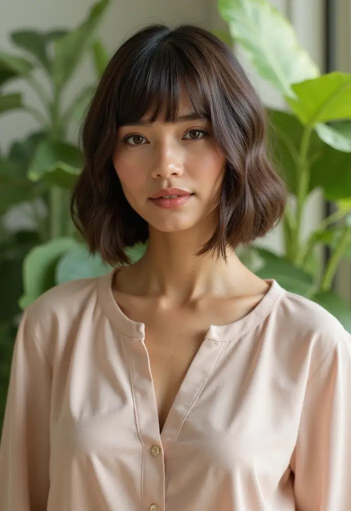 29 Medium Length Haircuts with Bangs That Stay Timeless 1 29 Medium Length Haircuts with Bangs That Stay Timeless - 1. The Classic Bob with Straight Bangs