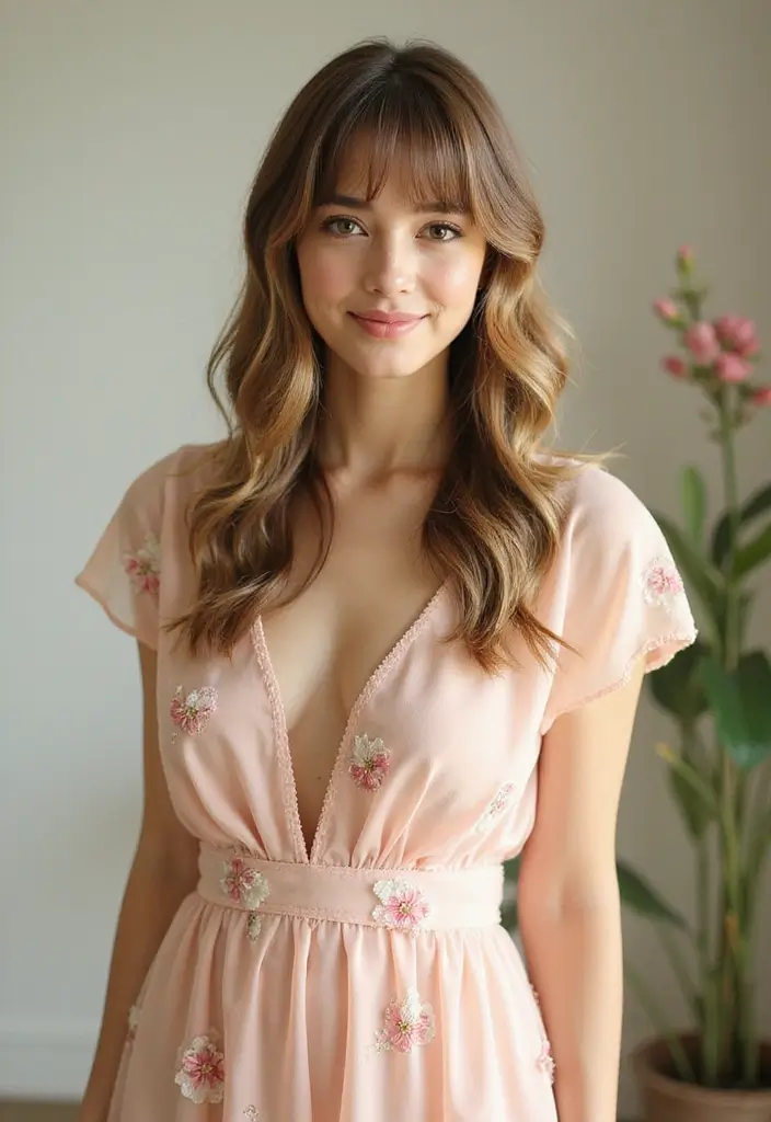 29 Medium Length Haircuts with Bangs That Stay Timeless 22 29 Medium Length Haircuts with Bangs That Stay Timeless - 22. Half-Up, Half-Down Style with Bangs