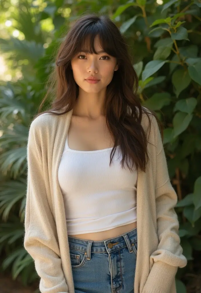 29 Medium Length Haircuts with Bangs That Stay Timeless 23 29 Medium Length Haircuts with Bangs That Stay Timeless - 23. Long Bangs with Shaggy Layers