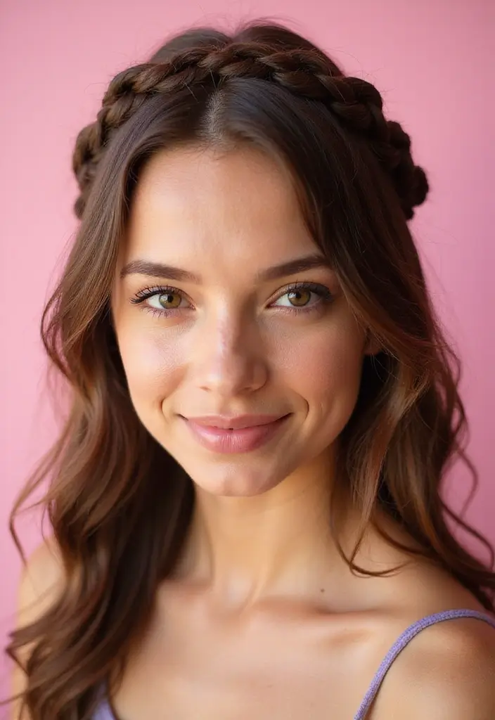 29 Super Chic Hairstyles for Long Faces That Break Up the Length - 20. Crown Braid with Loose Ends