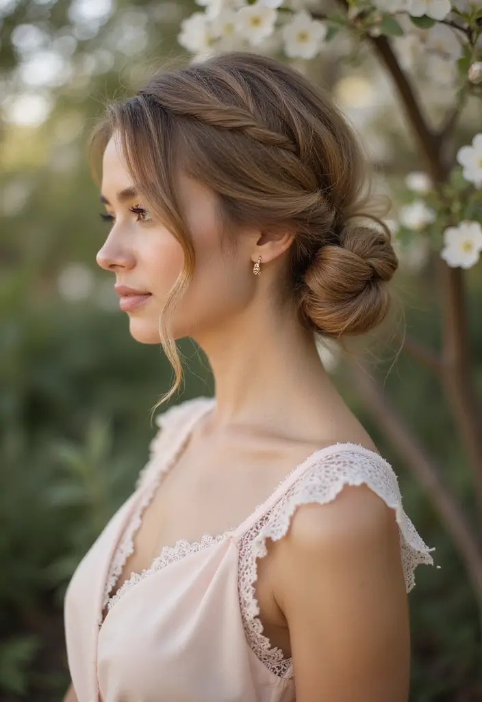 29 Super Chic Hairstyles for Long Faces That Break Up the Length - 26. Romantic Low Bun