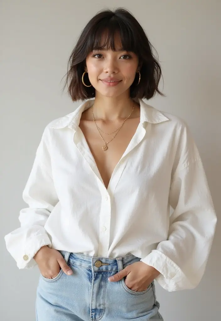 30 Bobs for Round Faces That Look Flattering & Fresh - 12. Choppy Bob with Curtain Bangs