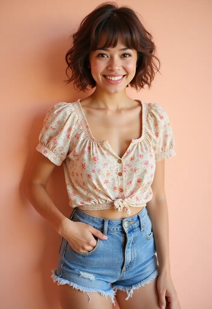 30 Bobs for Round Faces That Look Flattering & Fresh - 16. Half-Up Bob with Curly Bangs