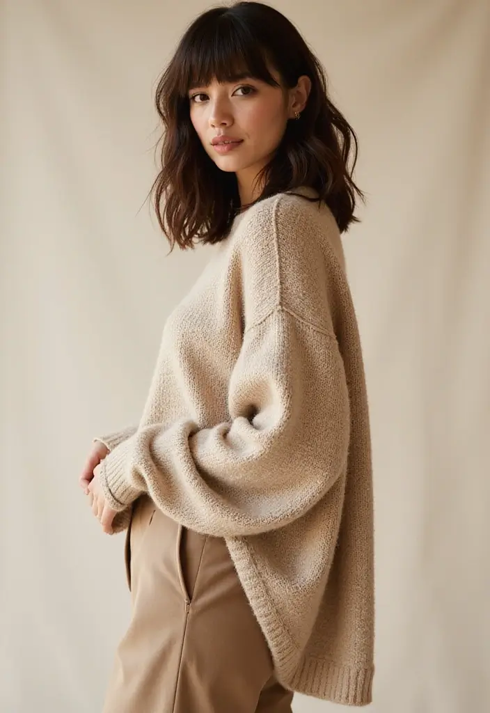30 Bobs for Round Faces That Look Flattering & Fresh - 17. Long Textured Bob with Fringed Bangs