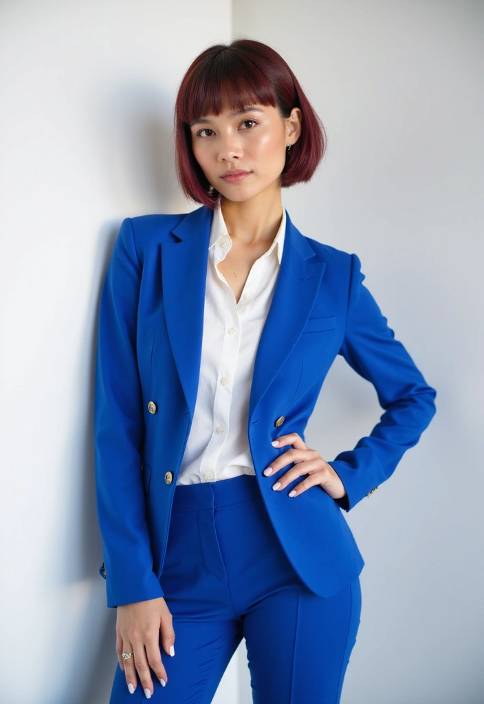 30 Bobs for Round Faces That Look Flattering & Fresh - 18. Bold Colored Bob with Straight Bangs