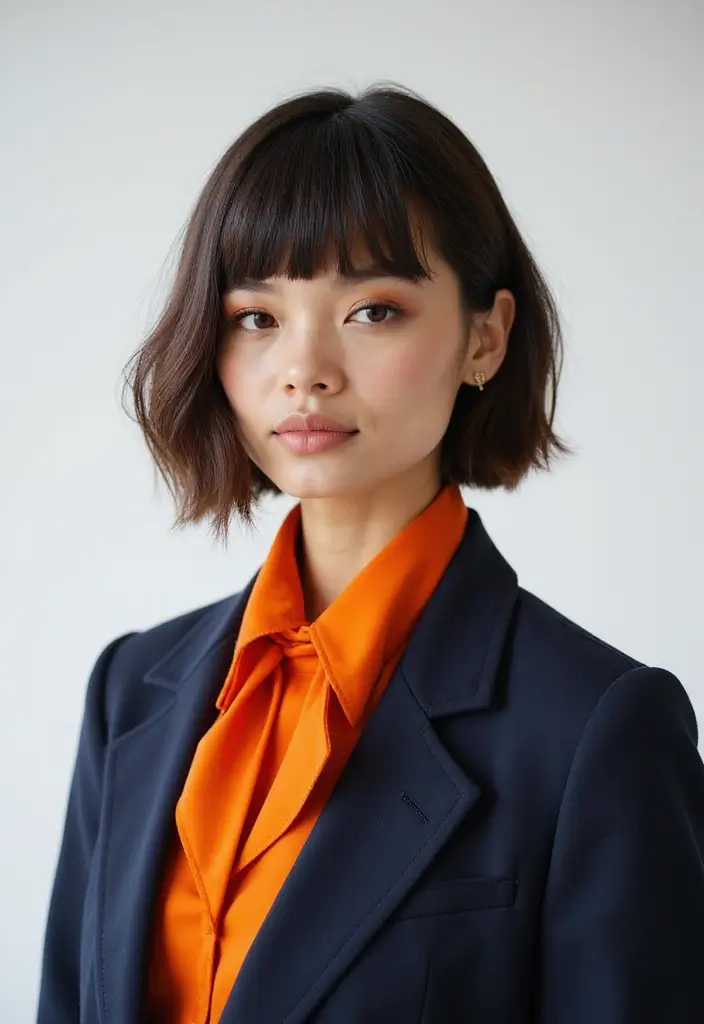 30 Bobs for Round Faces That Look Flattering & Fresh - 19. Geometric Bob with Angular Bangs