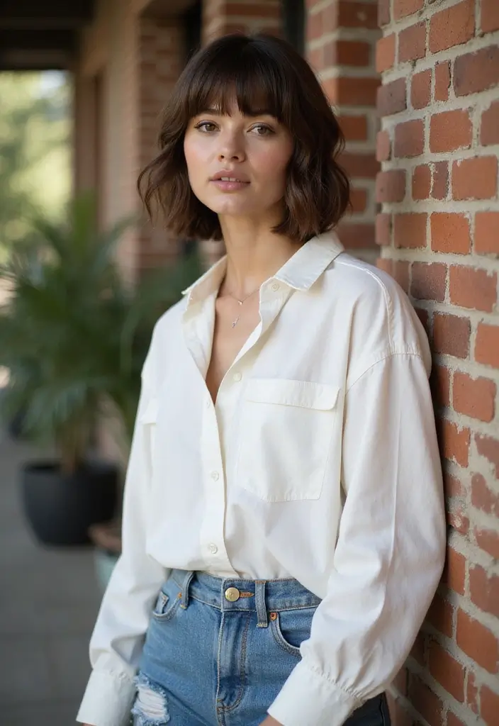 30 Bobs for Round Faces That Look Flattering & Fresh - 25. Casual Bob with Layered Bangs