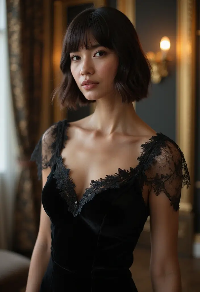 30 Bobs for Round Faces That Look Flattering & Fresh - 30. Glamorous Bob with Vintage Bangs