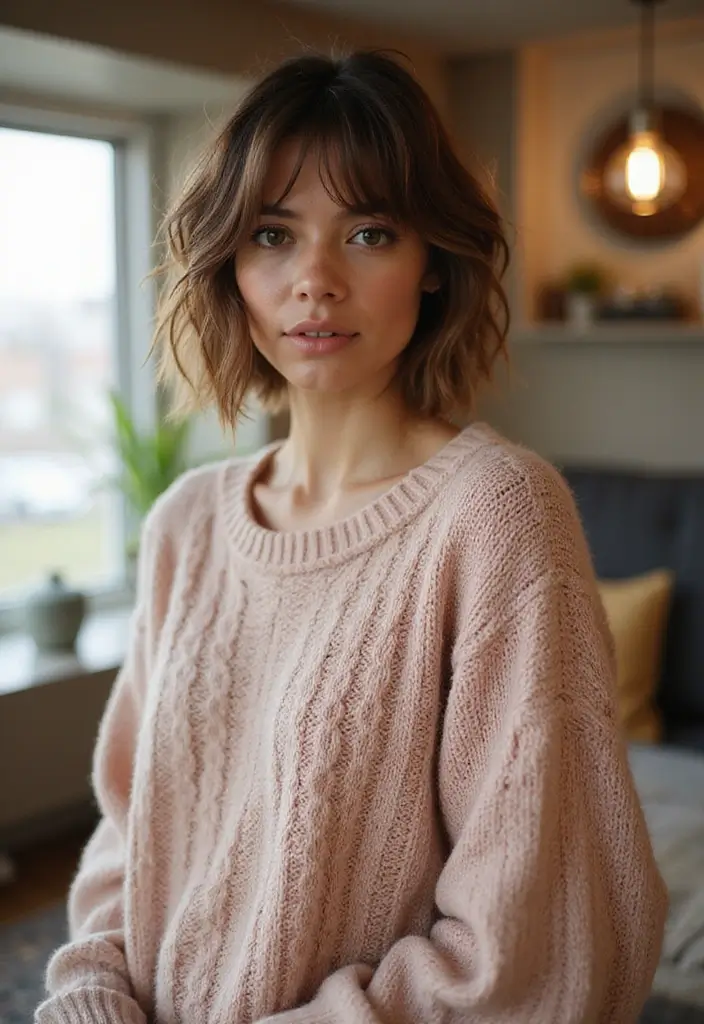 30 Bobs for Round Faces That Look Flattering & Fresh - 5. Shaggy Bob with Wispy Bangs