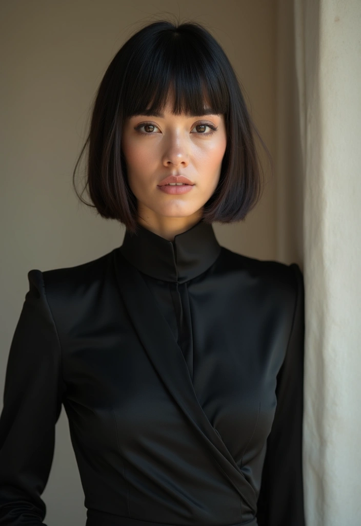 30 Bobs for Round Faces That Look Flattering & Fresh - 7. Sleek Bob with Blunt Bangs
