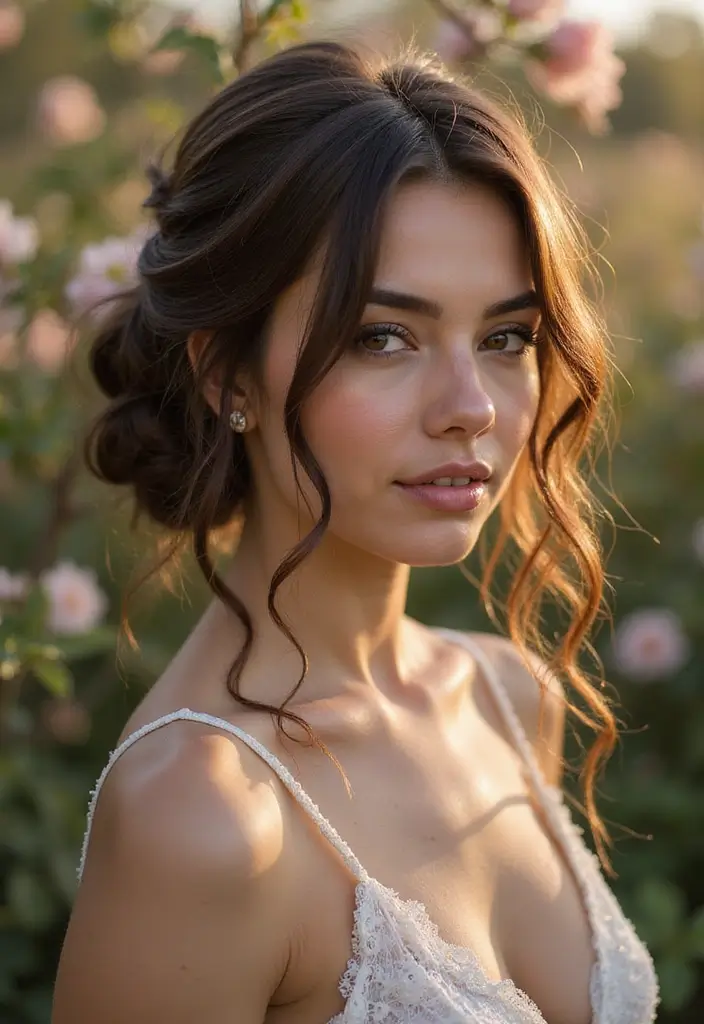 30 Hairstyles for Thick Wavy Hair That Look Absolutely Magnetizing 10 30 Hairstyles for Thick Wavy Hair That Look Absolutely Magnetizing - 10. Romantic Updo with Loose Strands