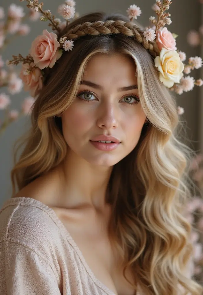 30 Hairstyles for Thick Wavy Hair That Look Absolutely Magnetizing 3 30 Hairstyles for Thick Wavy Hair That Look Absolutely Magnetizing - 3. Braided Crown