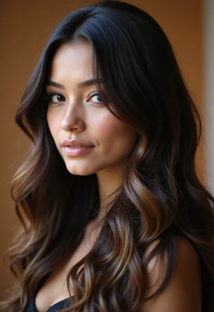 25 Black Hair with Highlights Ideas That Add Subtle Dimension 1 25 Black Hair with Highlights Ideas That Add Subtle Dimension - 1. Caramel Swirls for Warmth