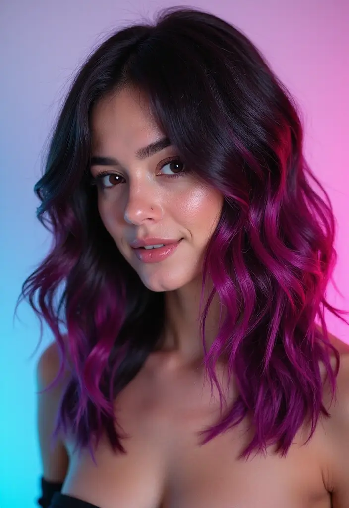 25 Black Hair with Highlights Ideas That Add Subtle Dimension 17 25 Black Hair with Highlights Ideas That Add Subtle Dimension - 15. Vivid Magenta Highlights