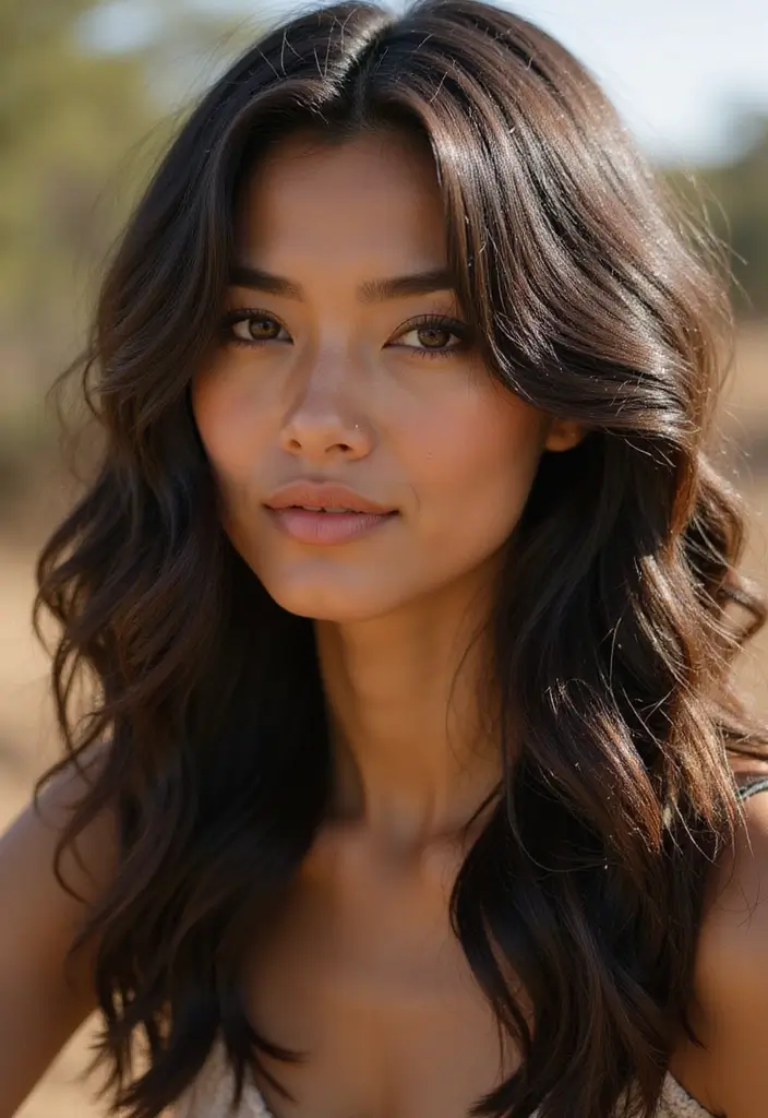 25 Black Hair with Highlights Ideas That Add Subtle Dimension 18 25 Black Hair with Highlights Ideas That Add Subtle Dimension - 16. Earthy Olive Hues