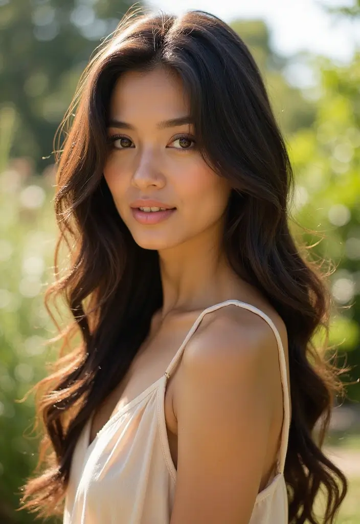 25 Black Hair with Highlights Ideas That Add Subtle Dimension 19 25 Black Hair with Highlights Ideas That Add Subtle Dimension - 17. Sunlit Honey Brown