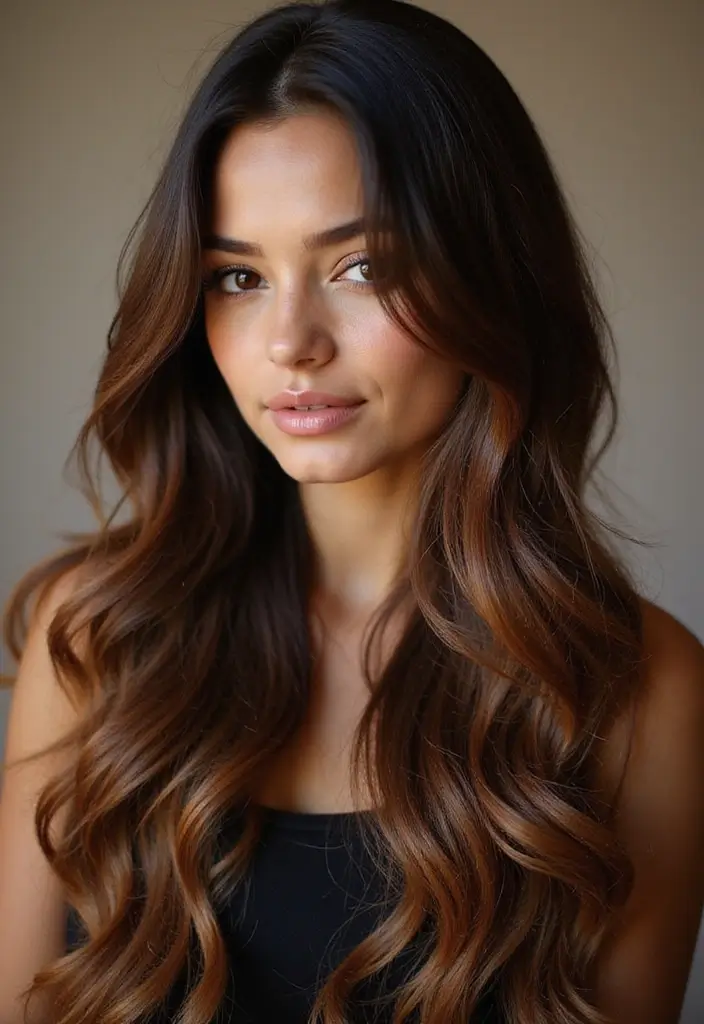 25 Black Hair with Highlights Ideas That Add Subtle Dimension 23 25 Black Hair with Highlights Ideas That Add Subtle Dimension - 19. Natural Chestnut Highlights
