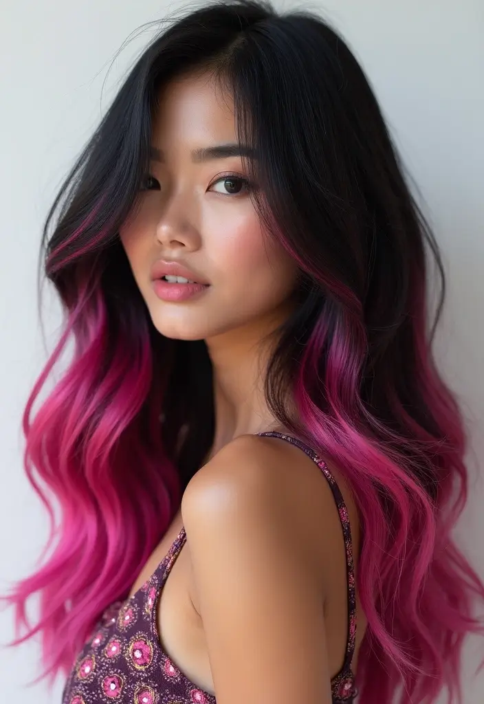 25 Black Hair with Highlights Ideas That Add Subtle Dimension 26 25 Black Hair with Highlights Ideas That Add Subtle Dimension - 22. Soft Fuchsia Highlights