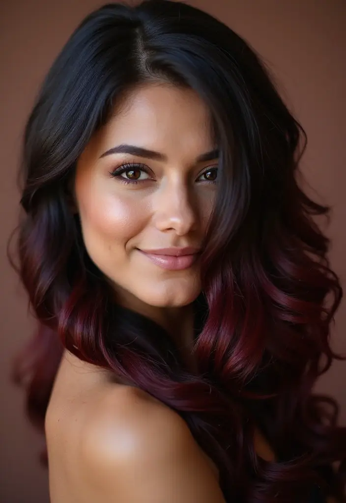25 Black Hair with Highlights Ideas That Add Subtle Dimension 4 25 Black Hair with Highlights Ideas That Add Subtle Dimension - 4. Rich Burgundy Gloss