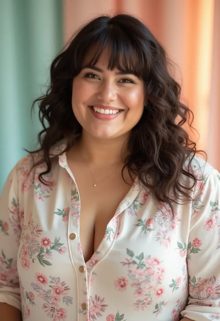 25 Flattering Hairstyles for Your Body Type That Truly Fit You 7 25 Flattering Hairstyles for Your Body Type That Truly Fit You - 7. Soft Curly Fringe for Plus Sizes