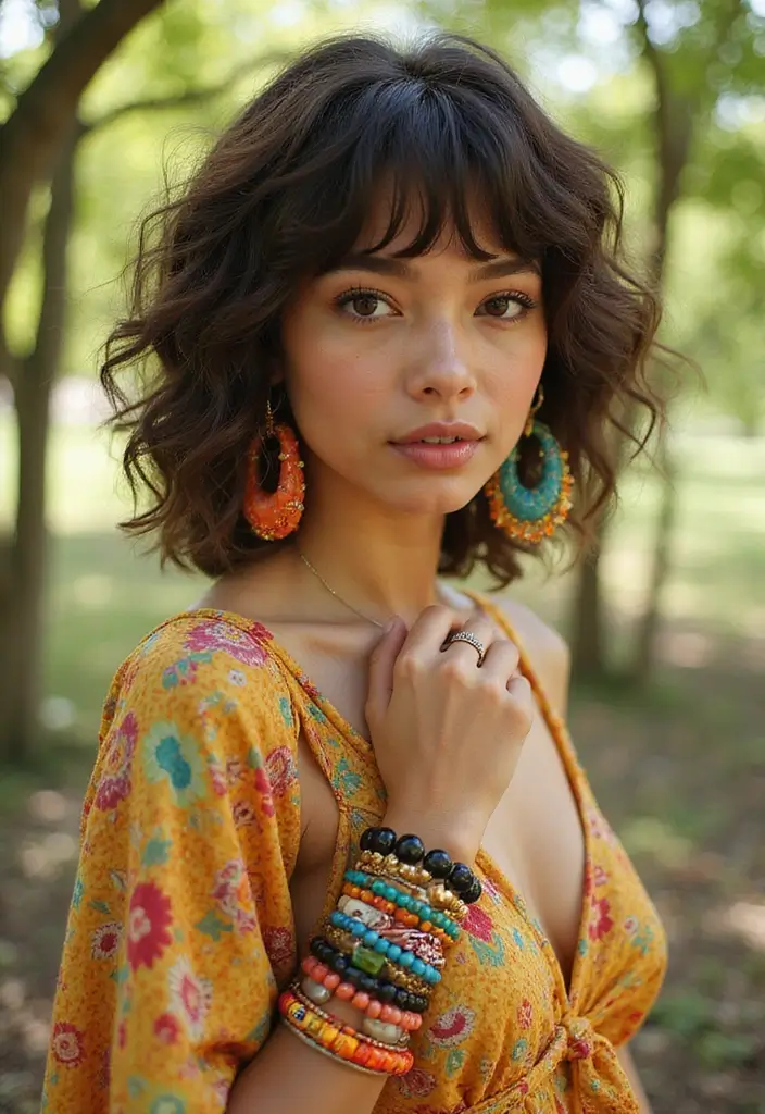 25 Gorgeous Fringe Hairstyles To Instantly Refresh Your Look - 12. Curly Bangs with Accessories