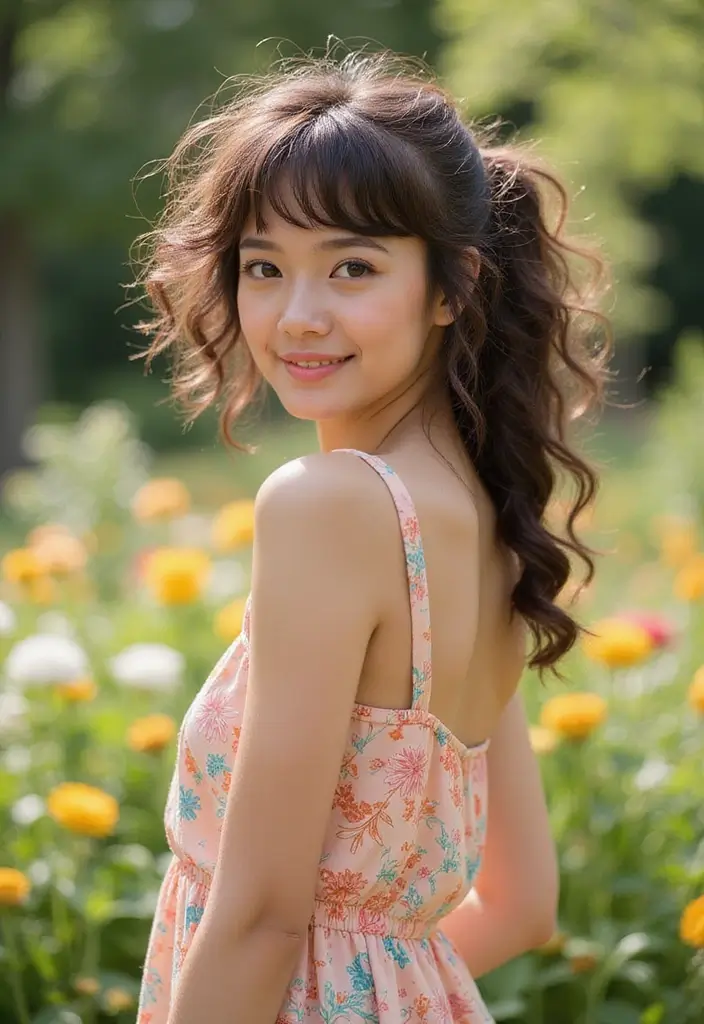 25 Gorgeous Fringe Hairstyles To Instantly Refresh Your Look - 20. Curly Fringe with Side Ponytail