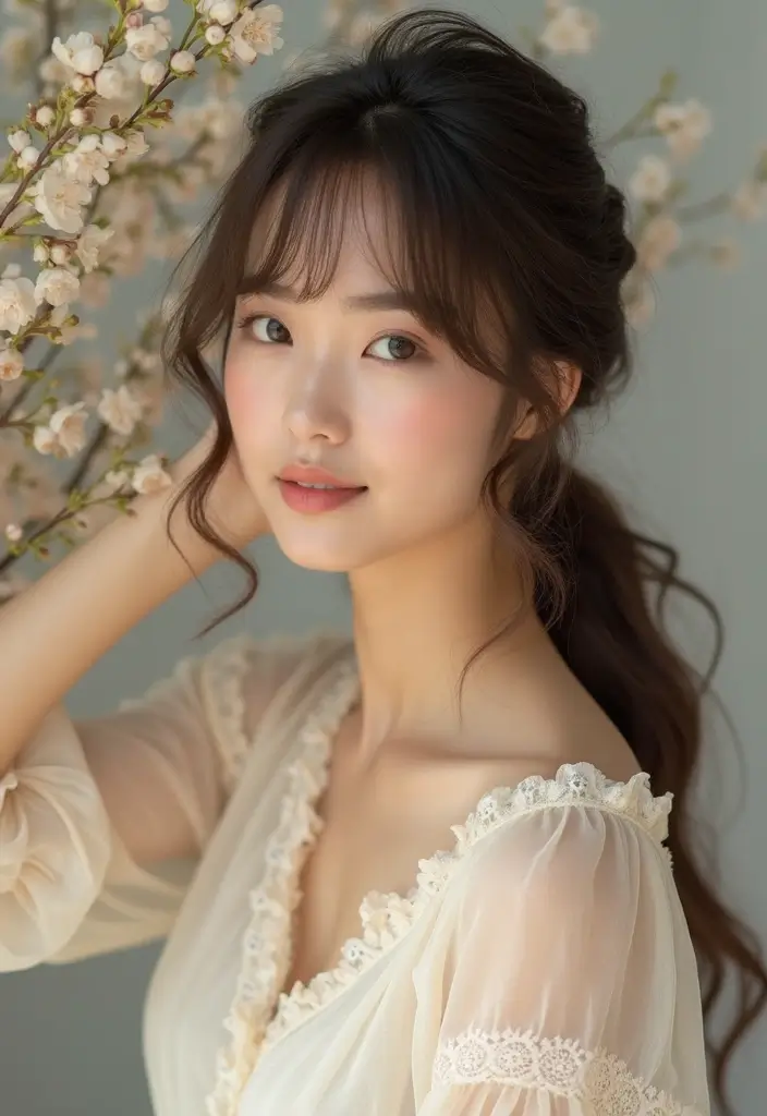 25 Gorgeous Fringe Hairstyles To Instantly Refresh Your Look - 21. Half-Up, Half-Down with Curly Fringe