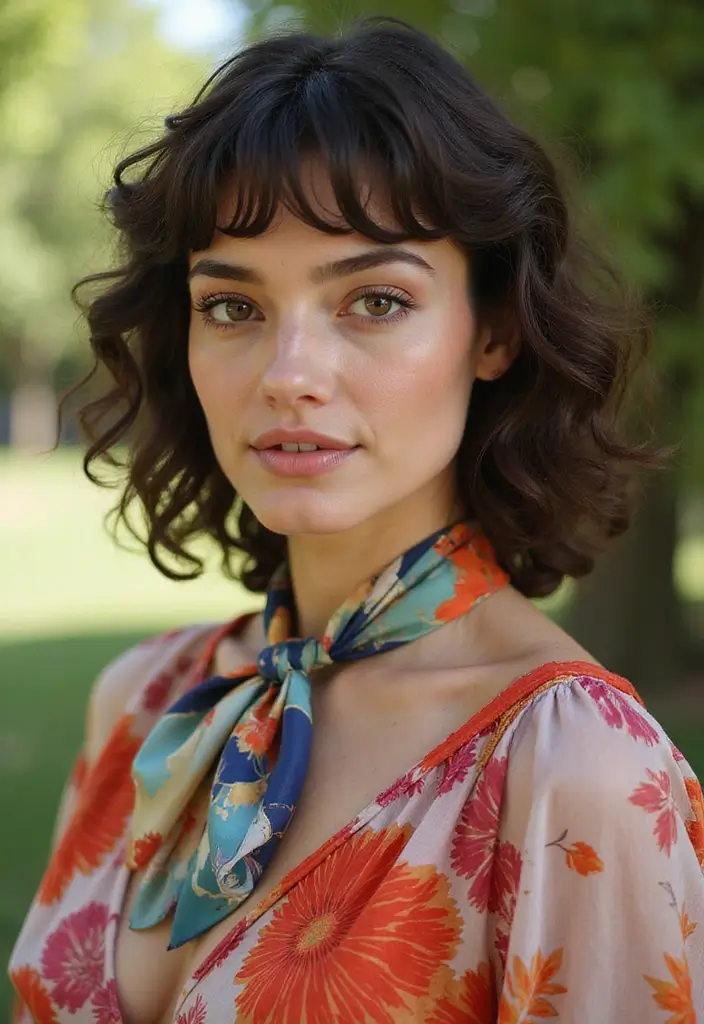 25 Gorgeous Fringe Hairstyles To Instantly Refresh Your Look - 22. Curly Fringe with a Scarf